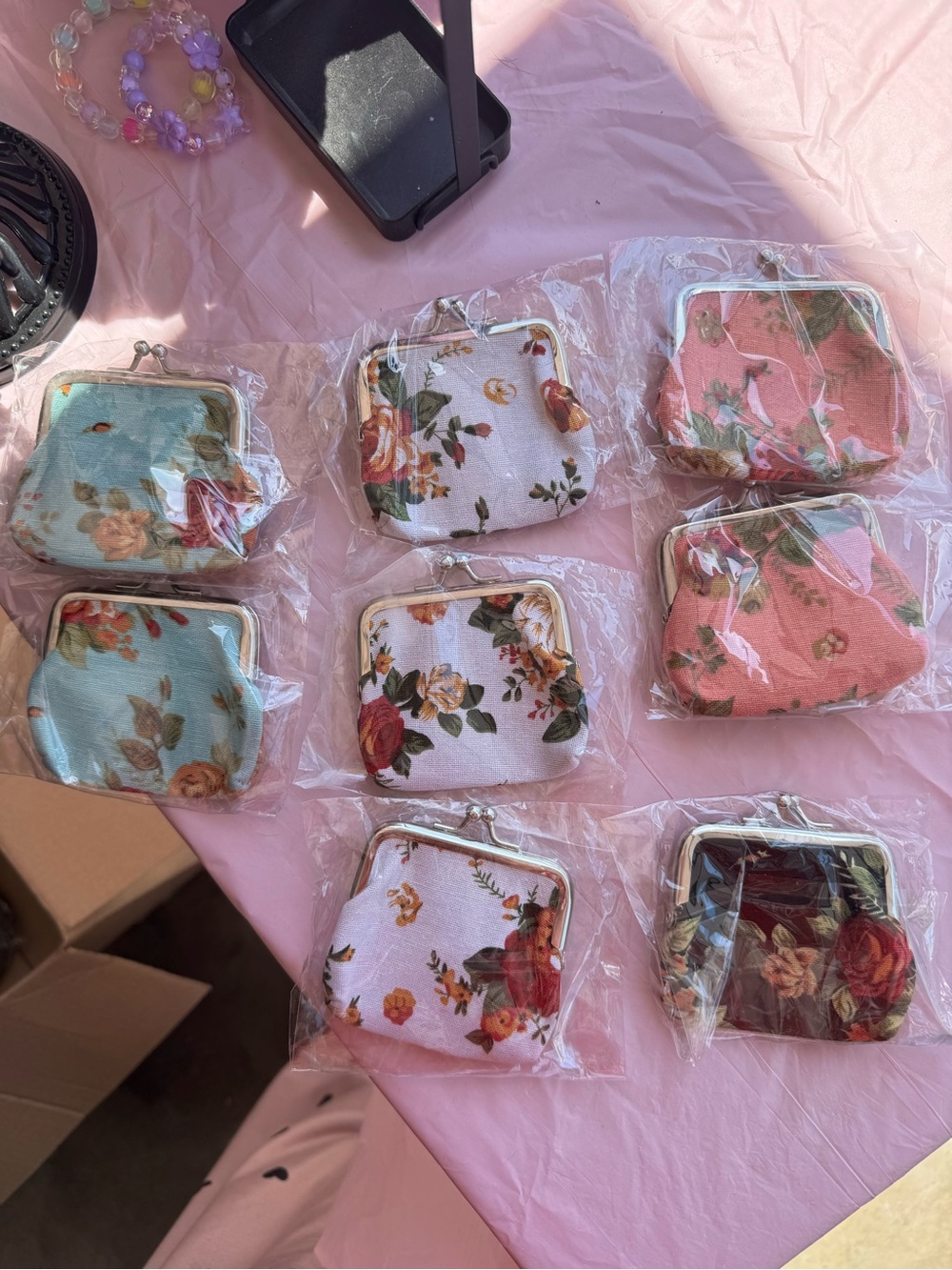 Floral Frame Coin Purse - Assorted Pink, Blue, White